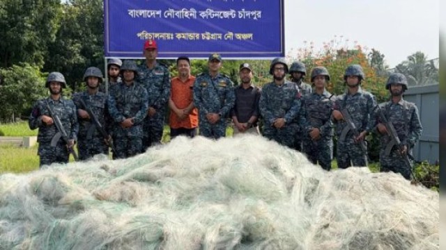 Navy Seizes Illegal Fishing Nets Worth Nearly Tk 7 Crore in Chandpur
