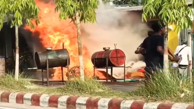 Motorcycle destroyed in Barguna fuel station fire after petrol overflow