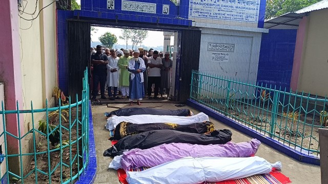 Six Lightning Victims Buried Side by Side After Joint Funeral in Pabna