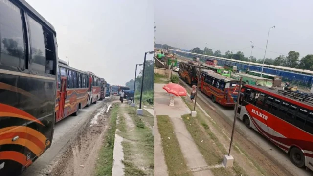 Severe Traffic Congestion on Jamuna Bridge Approach Causes Suffering for Eid Travelers